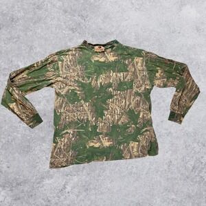Vintage Mossy Oak Shadow Leaf Camo Long Sleeve Pocket T-Shirt Made in USA Large